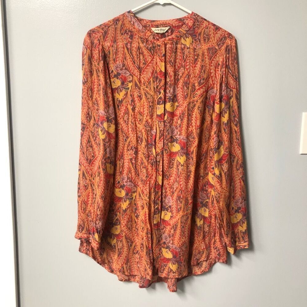 lucky brand button down vintage print soft flowy size small long sleeve